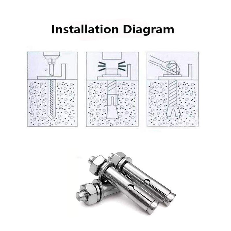 EVARSOL M8x60mm Expansion Bolts Concrete Wall Bolts 304 Stainless Steel Hex Head Sleeve Anchor Expanding Shield Anchor Fastener,Great for Concrete,Drywall,Brick Walls,Block Wall to Support Heavy Load,6 Pack - Image 3